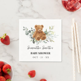 Bear Eucalyptus Greenery Baby Shower Napkins Serviette