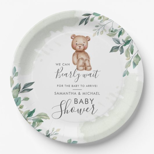 Bear Eucalyptus Verlasse Paares Baby Dusche Pappteller (Vorderseite)