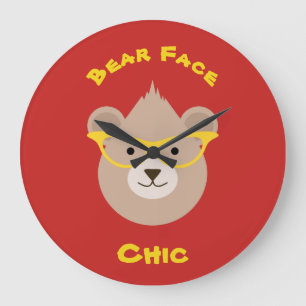 Bear Face Chic Große Wanduhr