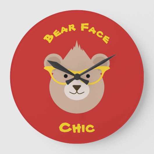 Bear Face Chic Große Wanduhr (Vorderseite)