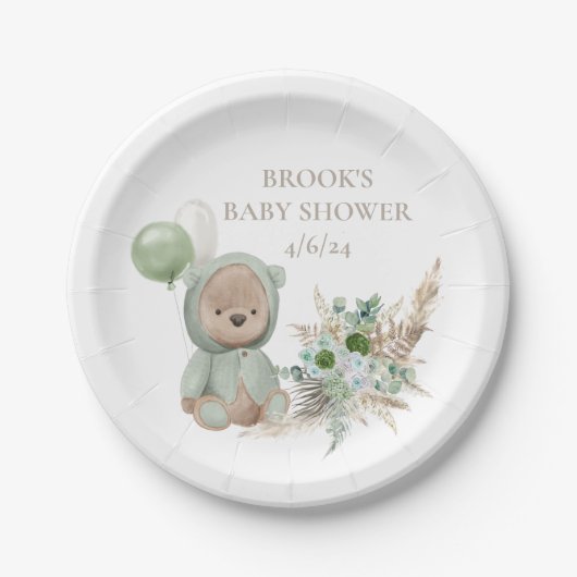 Bear Favor Wait Green Boho Bear Pappteller (Vorderseite)