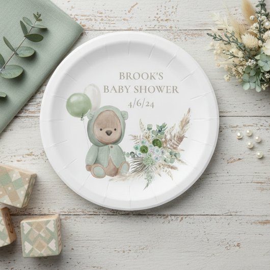 Bear Favor Wait Green Boho Bear Pappteller