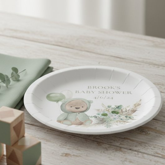 Bear Favor Wait Green Boho Bear Pappteller