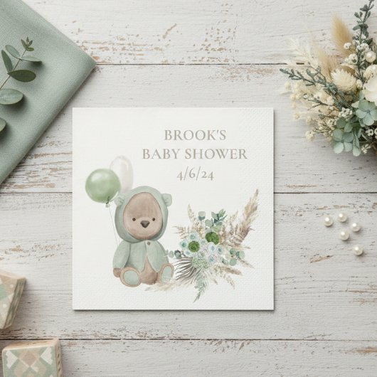 Bear Favor Wait Green Boho Bear Serviette