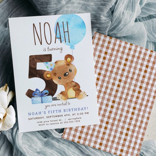 Bear Fifth Birthday Einladung