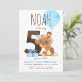 Bear Fifth Birthday Einladung (Stehend Vorderseite)