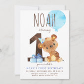 Bear First Birthday Einladung (Vorderseite)