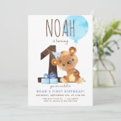 Bear First Birthday Einladung (Stehend Vorderseite)
