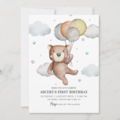 Bear First Birthday Einladung Ballon Niedlich (Vorderseite)