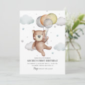 Bear First Birthday Einladung Ballon Niedlich (Stehend Vorderseite)