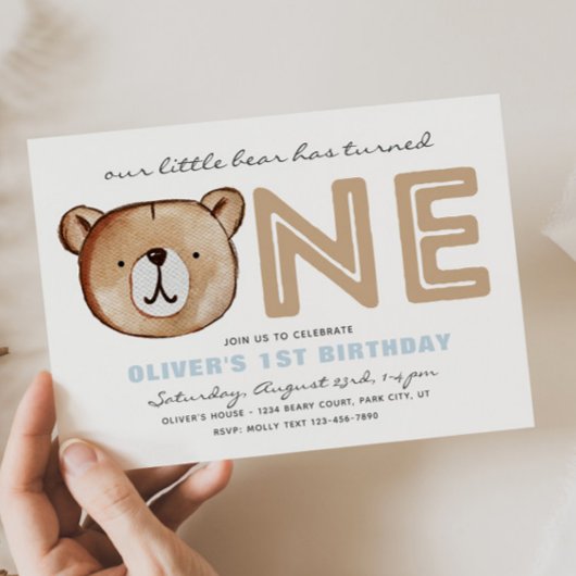 Bear First Birthday Einladungen