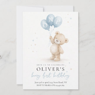 Bear First Birthday Invitation Einladung