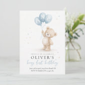 Bear First Birthday Invitation Einladung (Stehend Vorderseite)
