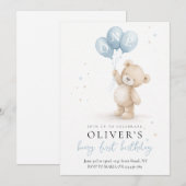 Bear First Birthday Invitation Einladung (Vorne/Hinten)