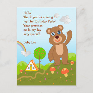 Bear First Birthday Vielen Dank Postkarte
