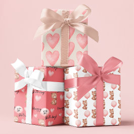 Bear First Birthday Wrapping Paper Sheets Geschenkpapier Set