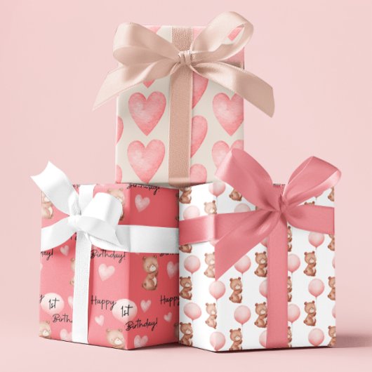 Bear First Birthday Wrapping Paper Sheets Geschenkpapier Set