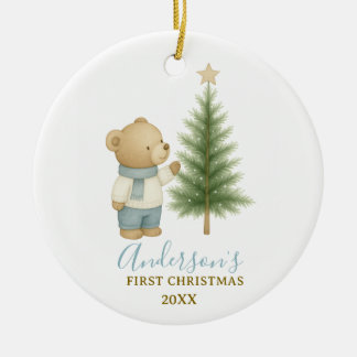 Bear First Christmas Keepsake for Baby Boy Keramik Ornament