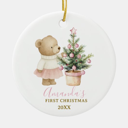 Bear First Christmas Keepsake for Baby Girl Keramik Ornament (Vorne)