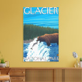 Bear Fishing in River - Glacier National Park, Leinwanddruck (Insitu (Wohnzimmer))