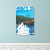 Bear Fishing in River - Glacier National Park, Leinwanddruck (Insitu (Holzboden))