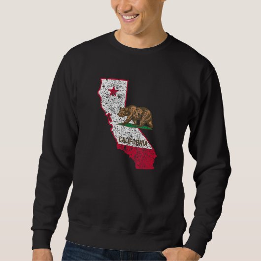 Bear Flag Distressed Staat Map Republik Kalifornie Sweatshirt (Vorderseite)