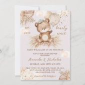 Bear Floral Girl Babydusche Einladung (Vorderseite)