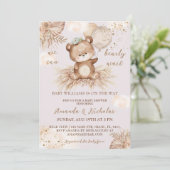 Bear Floral Girl Babydusche Einladung (Stehend Vorderseite)