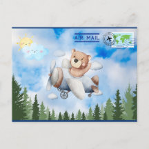 Bear Flying Airmail Postcard