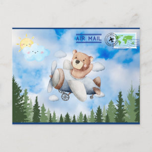 Bear Flying Airmail Postcard Postkarte