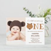 Bear Foto Animal Erstgeburt Einladung (Stehend Vorderseite)