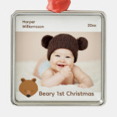 Bear Foto Baby First Christmas Ornament Aus Metall (Vorne)