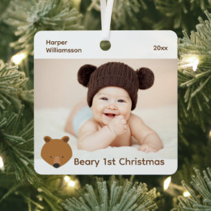 Bear Foto Baby First Christmas Ornament Aus Metall