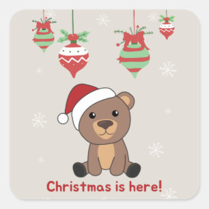Bear Frohe Weihnachts Winter Tiere Bears Square S Quadratischer Aufkleber