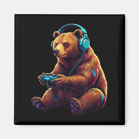 Bear Gaming Animal Video Games Funny Bear Magnet (Vorne)