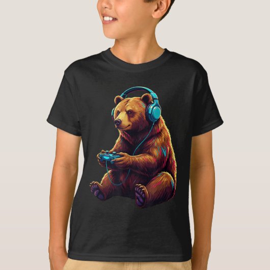 Bear Gaming Animal Video Games Funny Bear  T-Shirt (Vorderseite)