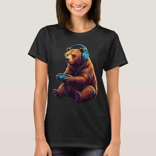 Bear Gaming Animal Video Games Funny Bear T-Shirt (Vorderseite)