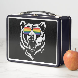 Bear Gay LGBTQ Rainbow Sunglasses Pride Flag Metall Brotdose