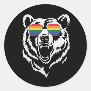 Bear Gay LGBTQ Rainbow Sunglasses Pride Flag Runder Aufkleber