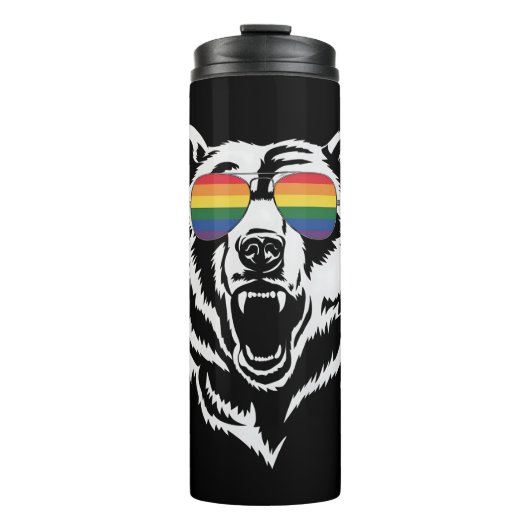 Bear Gay LGBTQ Rainbow Sunglasses Pride Flag Thermosbecher (Vorderseite)