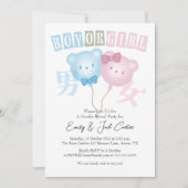 Bear Geder Reveal Boy oder Girl Balloon Niedlich Einladung (Vorderseite)