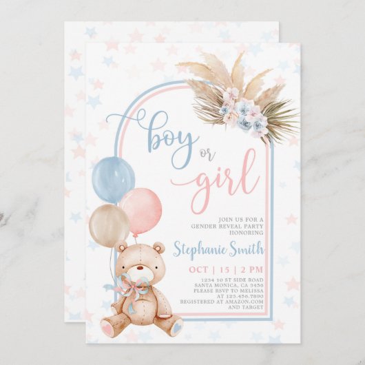 Bear Gender Reveal Baby Shower Einladung (Vorne/Hinten)