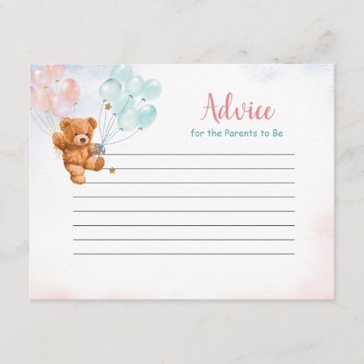 Bear Gender Reveal Ballon Gold Star Advice Card Begleitkarte (Vorderseite)
