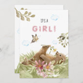 *~* Bear Genießen Blume Baby Girl Dusche Einladung (Vorne/Hinten)