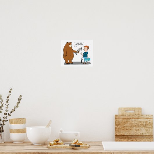 Bear gibt einem Mann einen Fisch Poster (Küche)