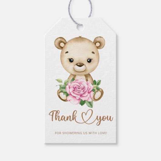 Bear Girl Babydusche Danke Geschenkanhänger (Vorderseite)