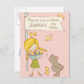 Bear Girl Ducklings Kinder Einladung zum Geburtsta (Vorne/Hinten)