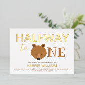 Bear Gold 6 Monate Baby Halbgeburtszeit Folieneinladung (Stehend vorne)