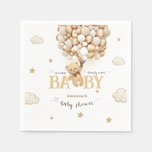 Bear Gold Beige Balloons Babydusche Serviette (Vorderseite)
