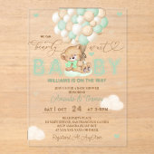 Bear Green Balloons Babydusche Acryleinladungen (Vorderseite)